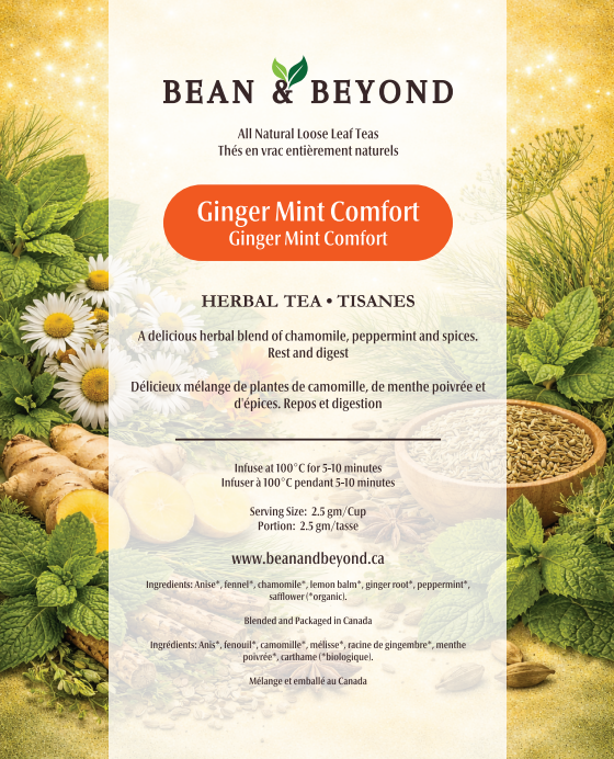 Bean & Beyond - Ginger Mint Comfort - Natural Loose Leaf Tea - 50 gm